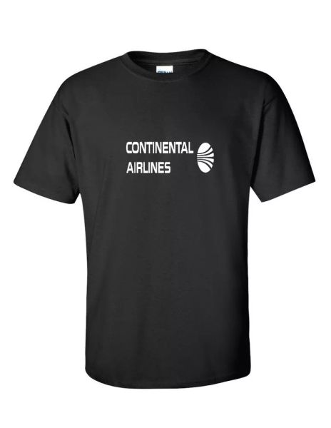 Continental Airlines White Vintage Logo US Aviation Black Cotton T-Shirt, White;black
